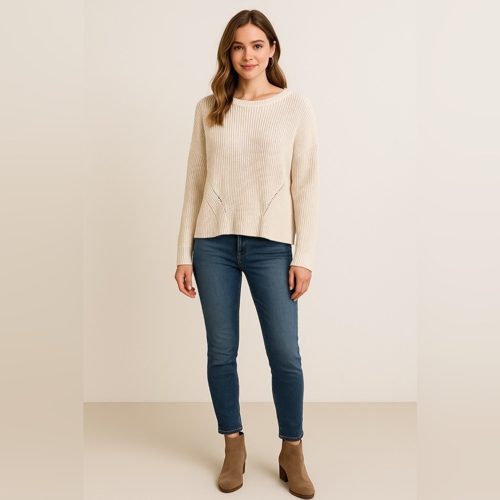 🤍 Lucky Brand ivory Lace-Up Back Knit long sleeve Sweater – Size L 🤍NWT